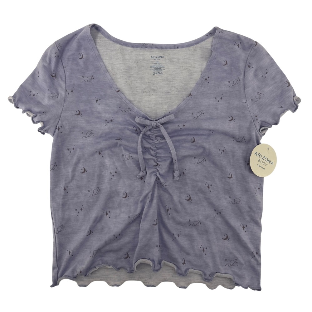 Arizona Body Sleepwear Star Gaze Purple Celestial Moon Star Pajama Top XS NEW